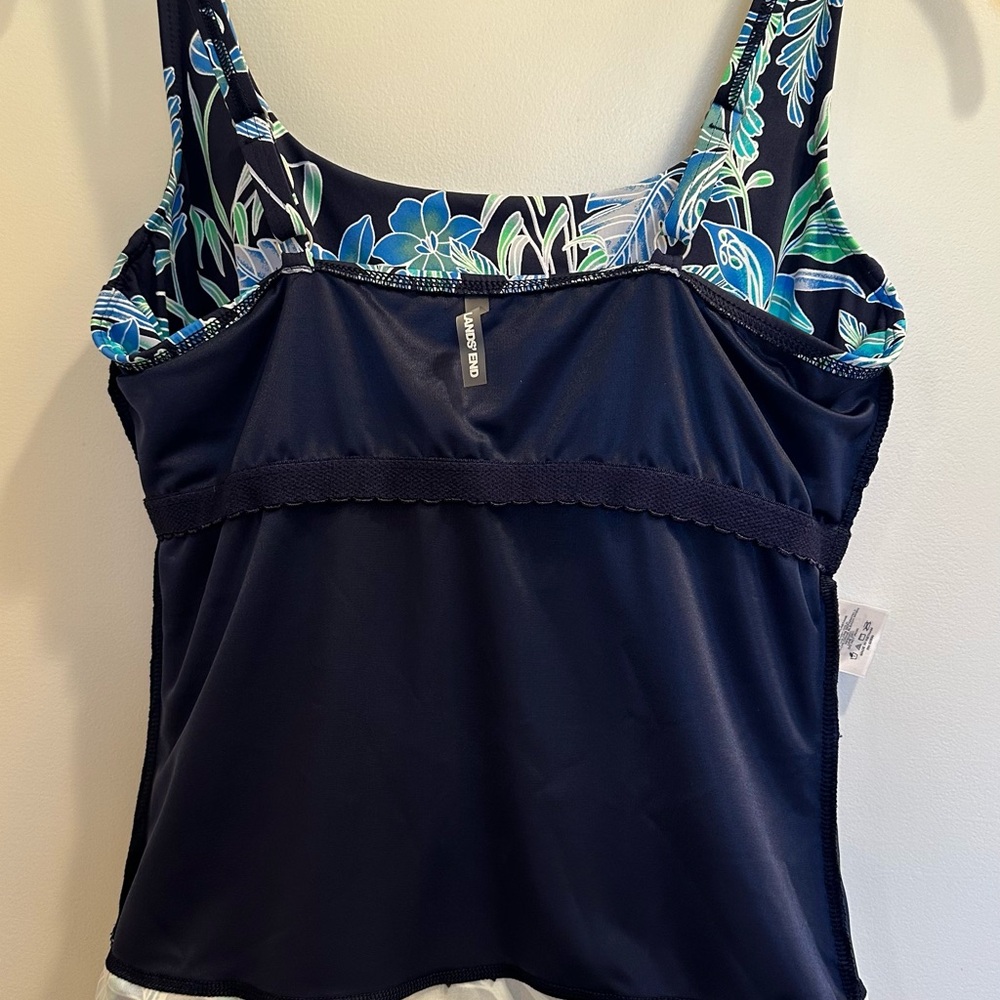 Lands End Tropical Print Navy Tankini Top Underwire Cups Size 10 - Picture 5 of 8